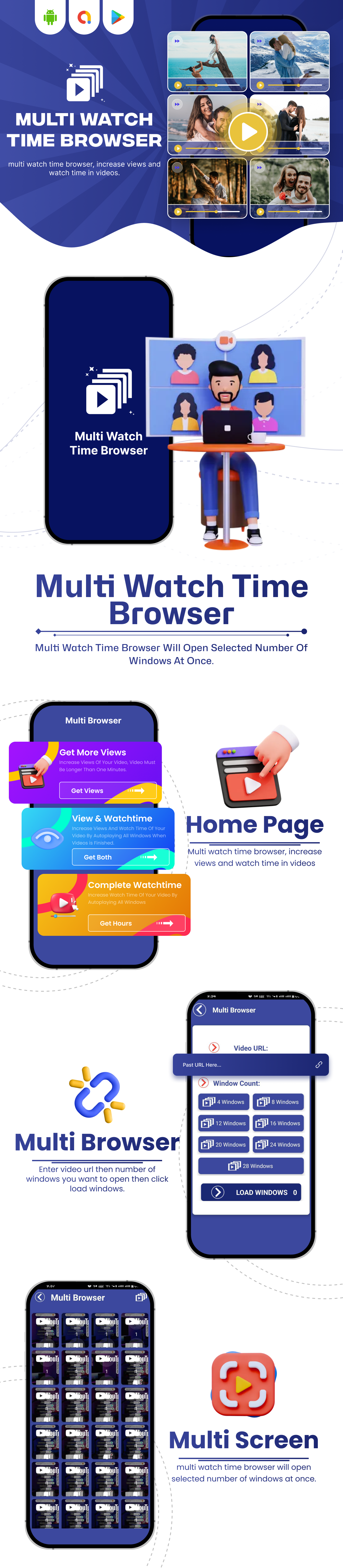 Multi Watch Time Browser - Multiscreen Browser Tabs - Video viewer Booster - 1